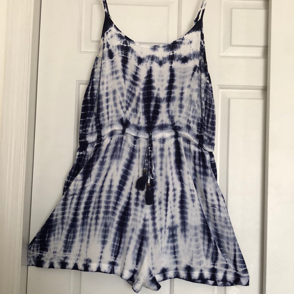 Navy and White Tie Dye Romper